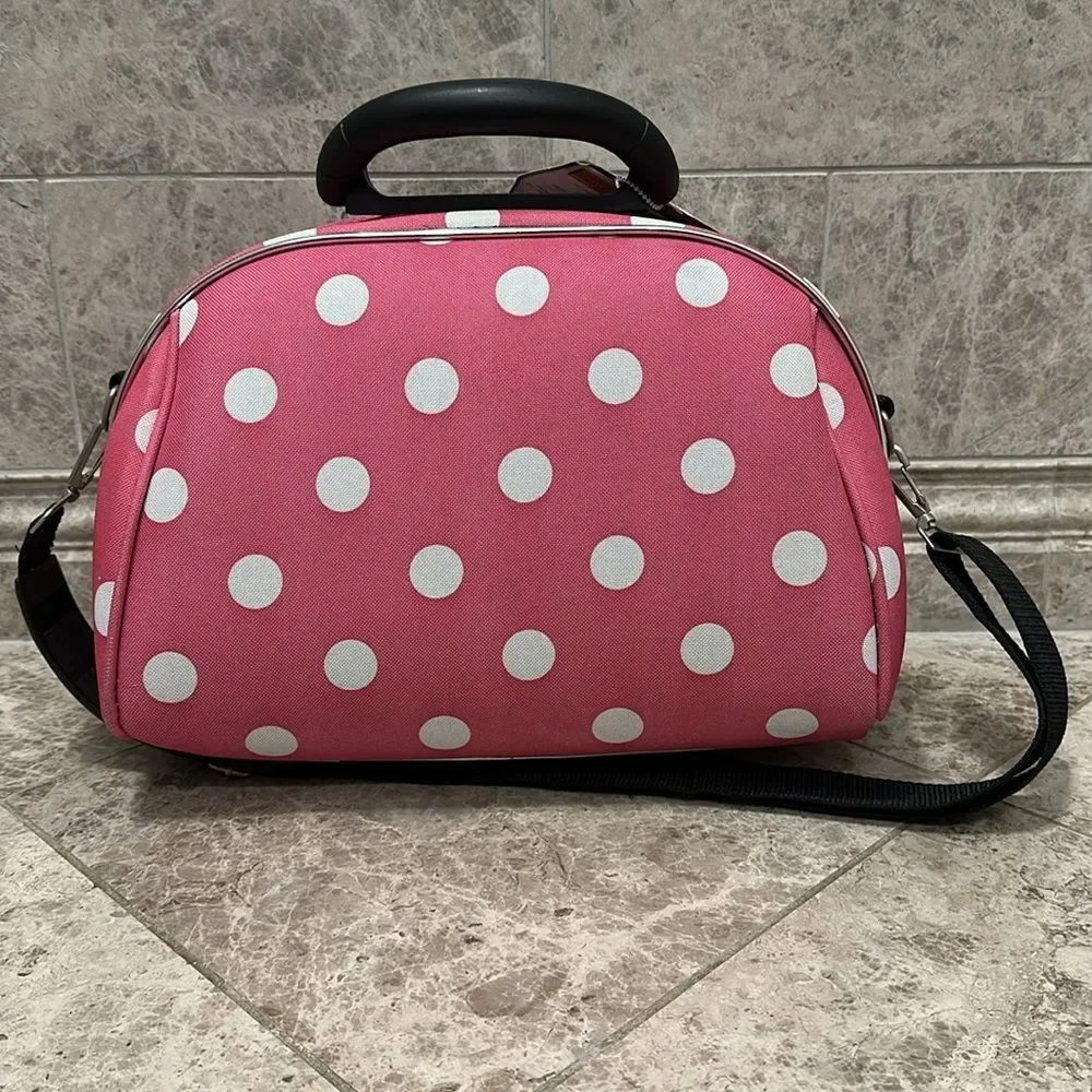 Rockland Luca Vergani Cosmetic Case NEW Pink Polka Dots Large Size